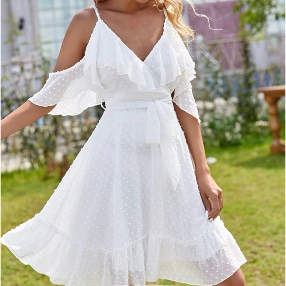 SHEIN white polka dot ruffle dress (size: S)